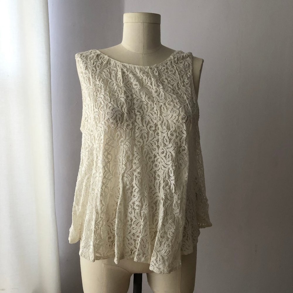 Zara White Lace Peplum Blouse